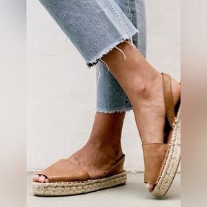 ALOHAS Tan leather peep toe sling back Espadrille Sandals